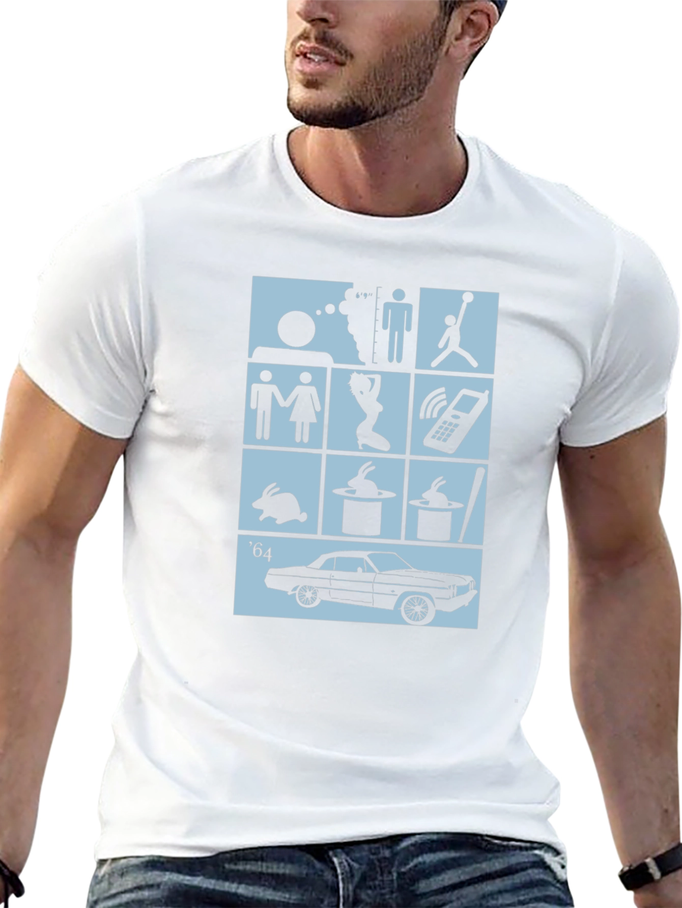 Black T-Shirt with Pop Culture Icon Grid Design