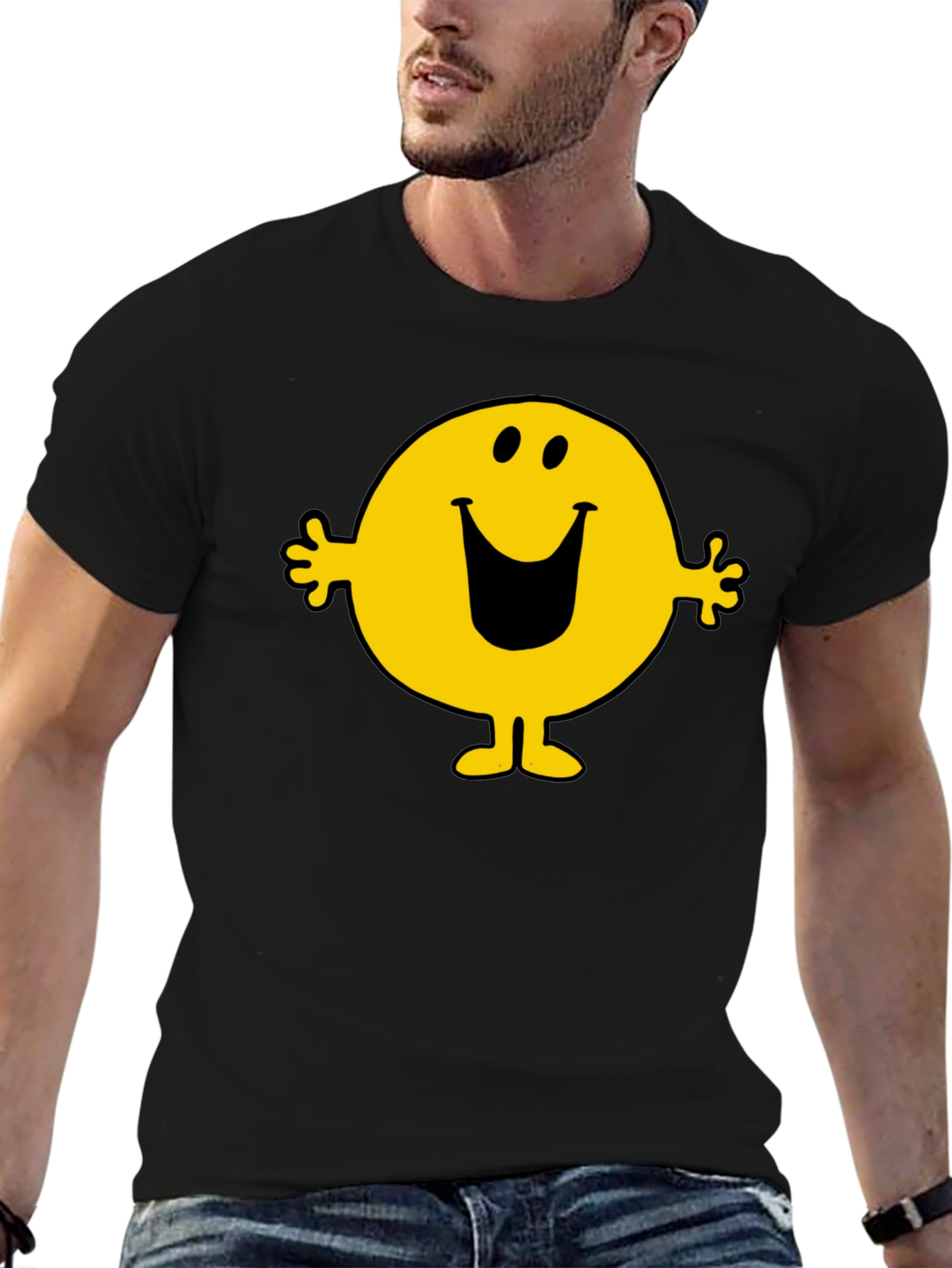 Mr. Happy Graphic Tee - Black Cotton Blend