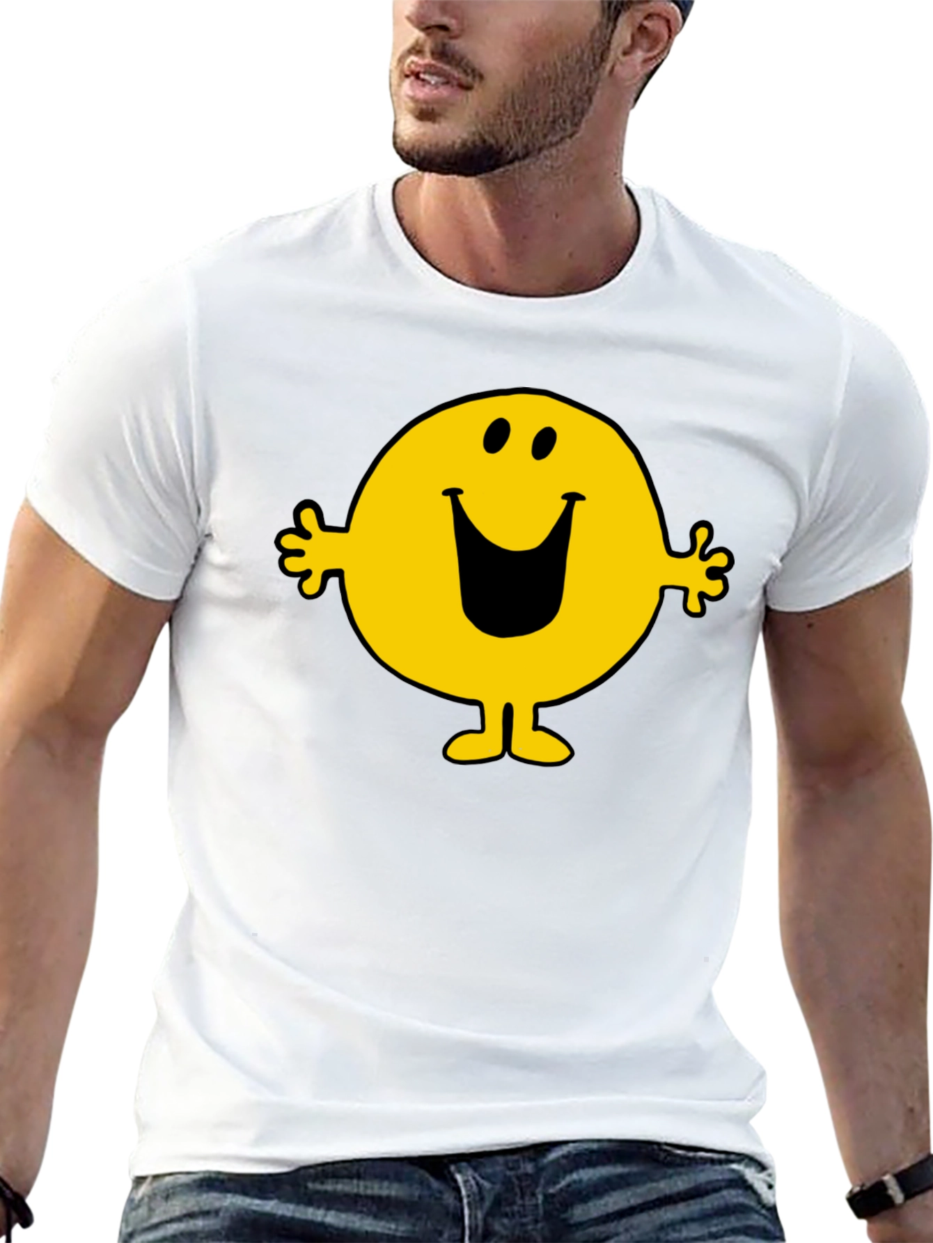Mr. Happy Graphic Tee - Black Cotton Blend