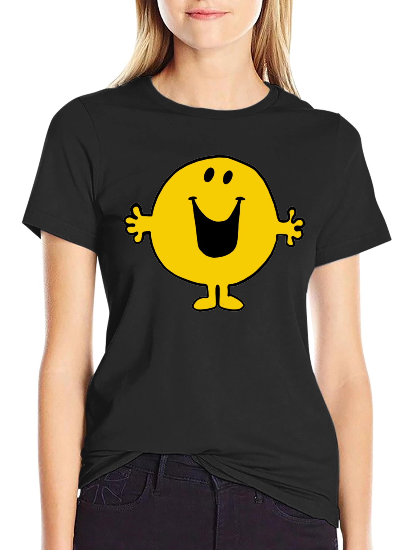 Mr. Happy Graphic Tee - Black Cotton Blend