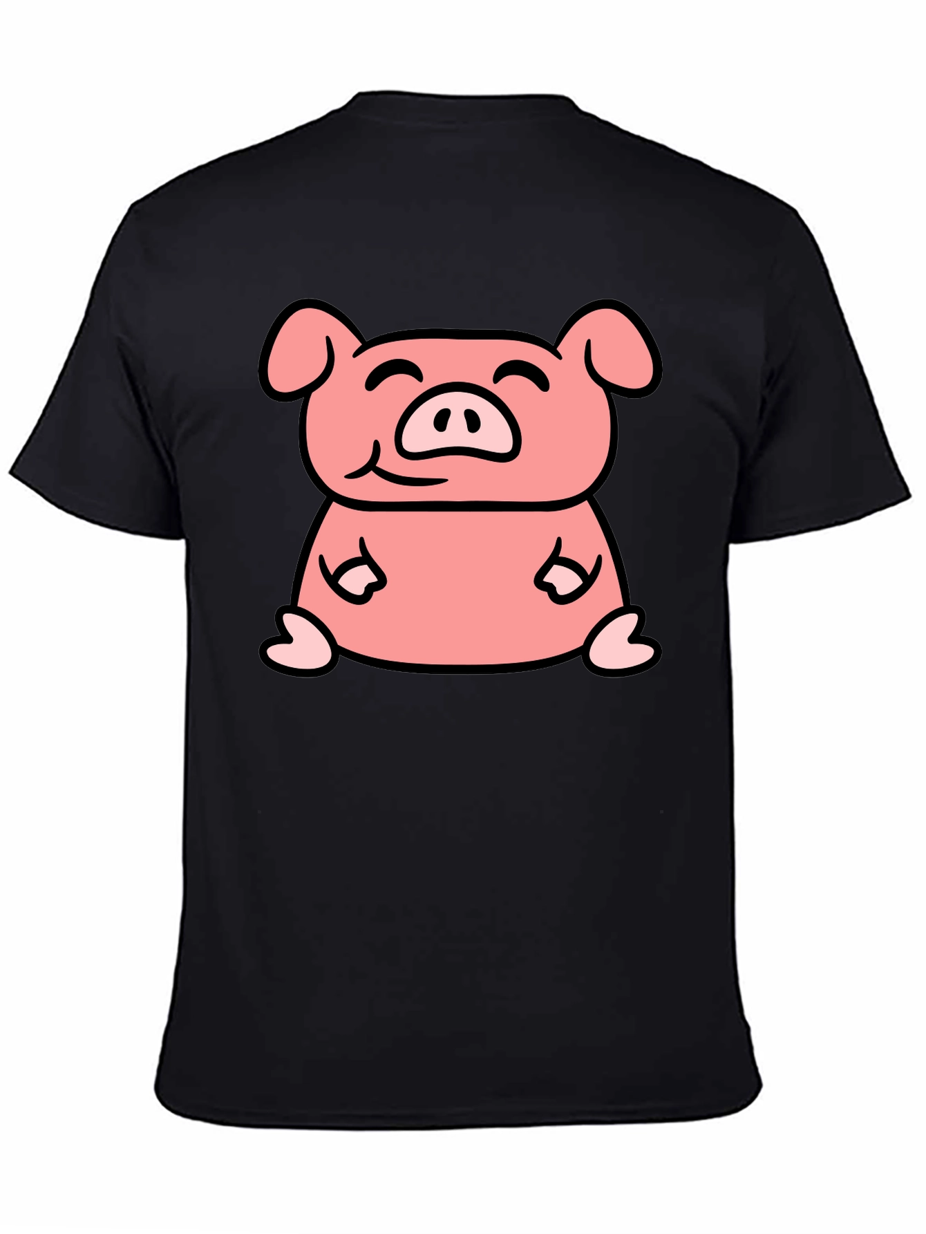 Cute Pig Cartoon Graphic Black T-Shirt