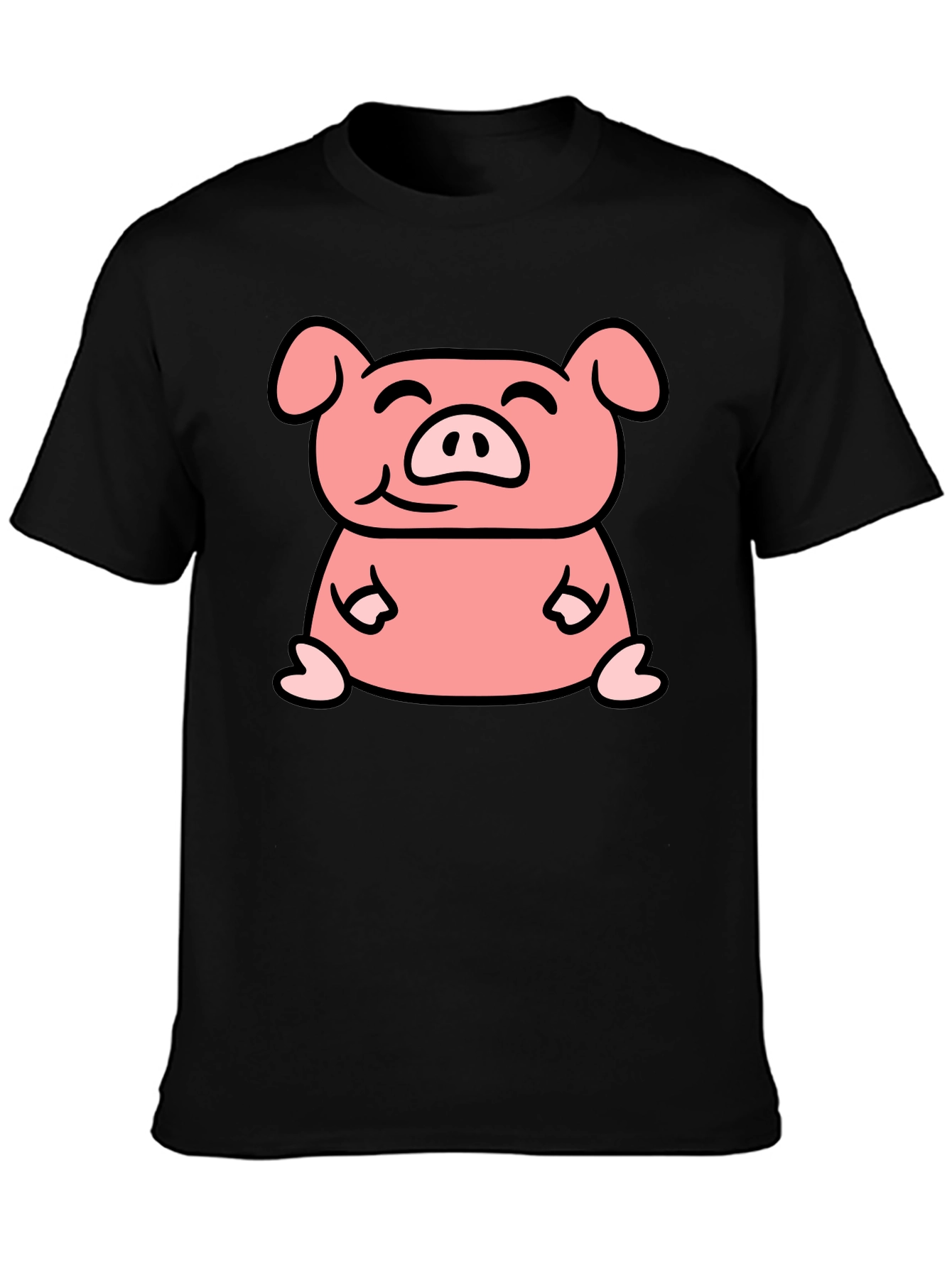 Cute Pig Cartoon Graphic Black T-Shirt