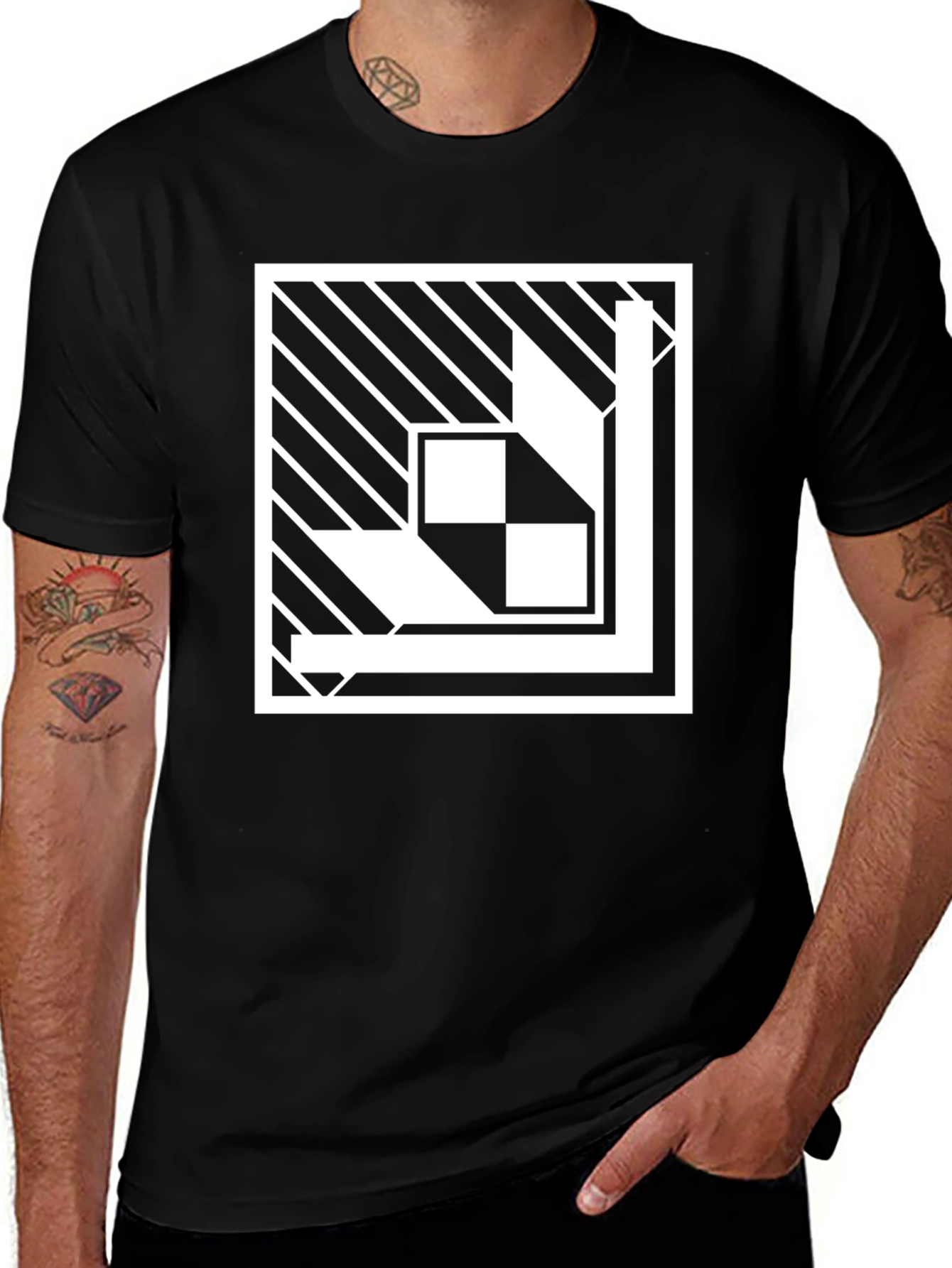 Abstract Geometric Graphic Print Black T-Shirt