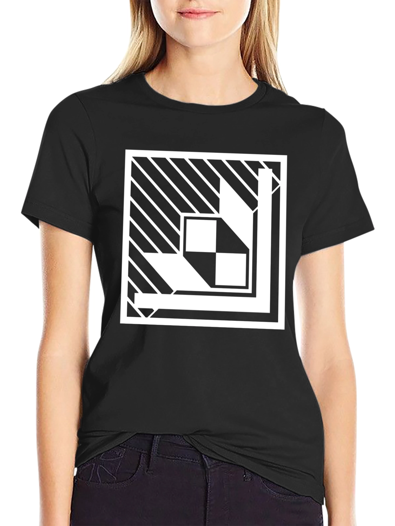 Abstract Geometric Graphic Print Black T-Shirt