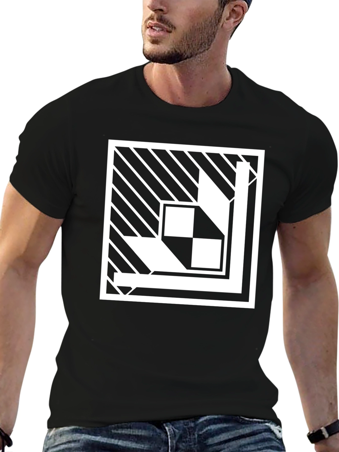 Abstract Geometric Graphic Print Black T-Shirt