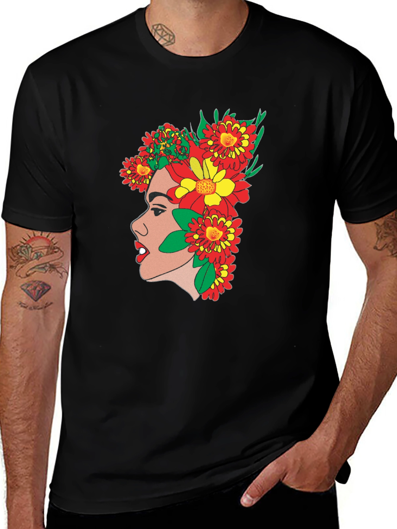 Floral Profile Tee - Artsy Graphic Print T-Shirt