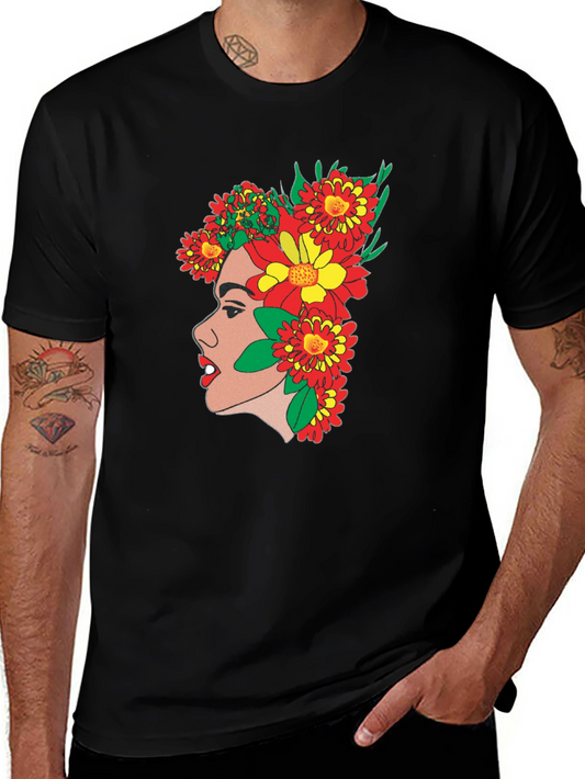 Floral Profile Tee - Artsy Graphic Print T-Shirt