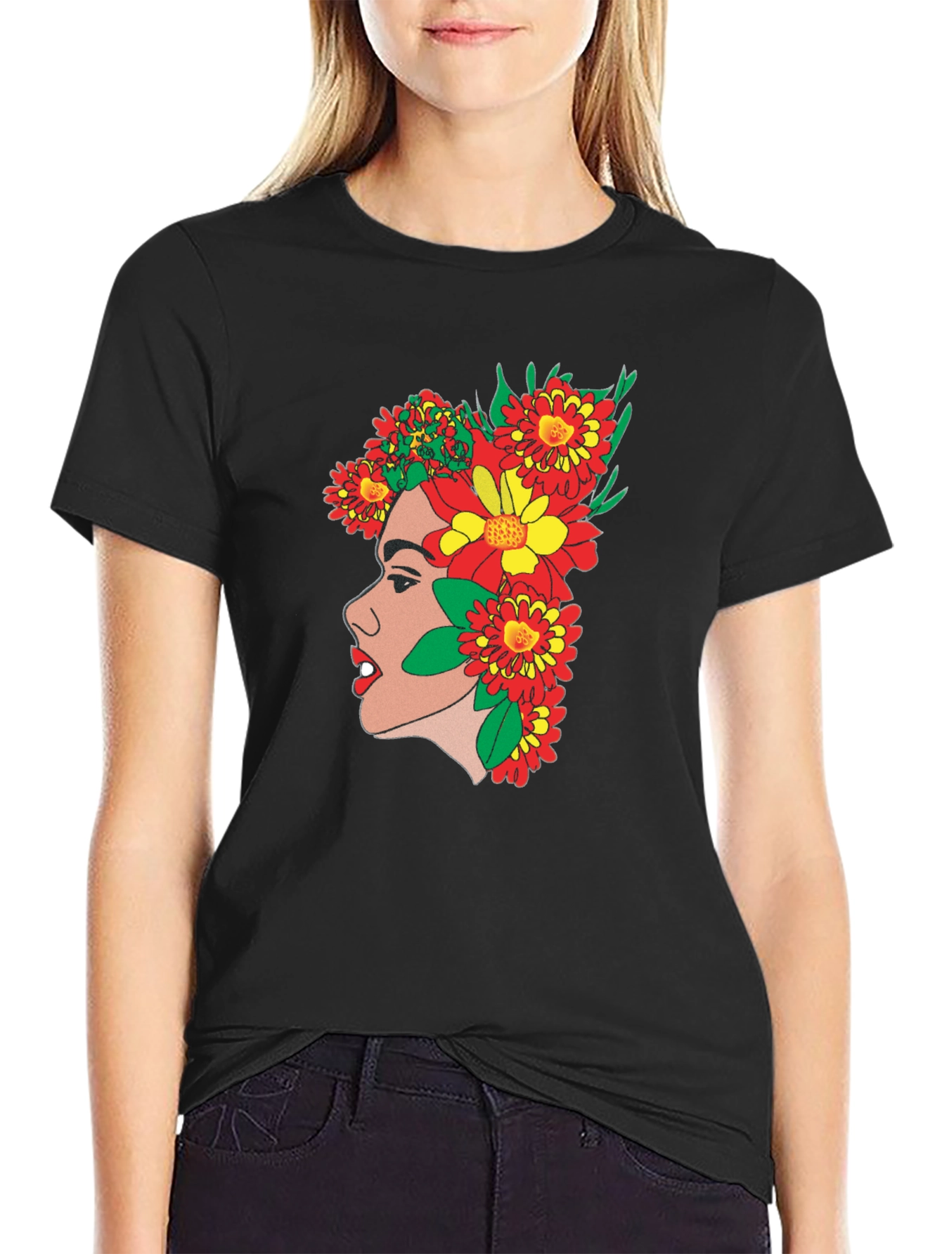 Floral Profile Tee - Artsy Graphic Print T-Shirt