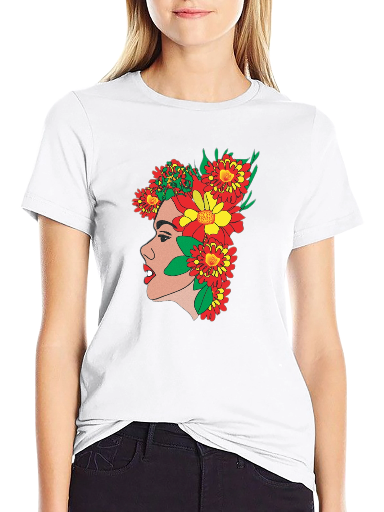 Floral Profile Tee - Artsy Graphic Print T-Shirt