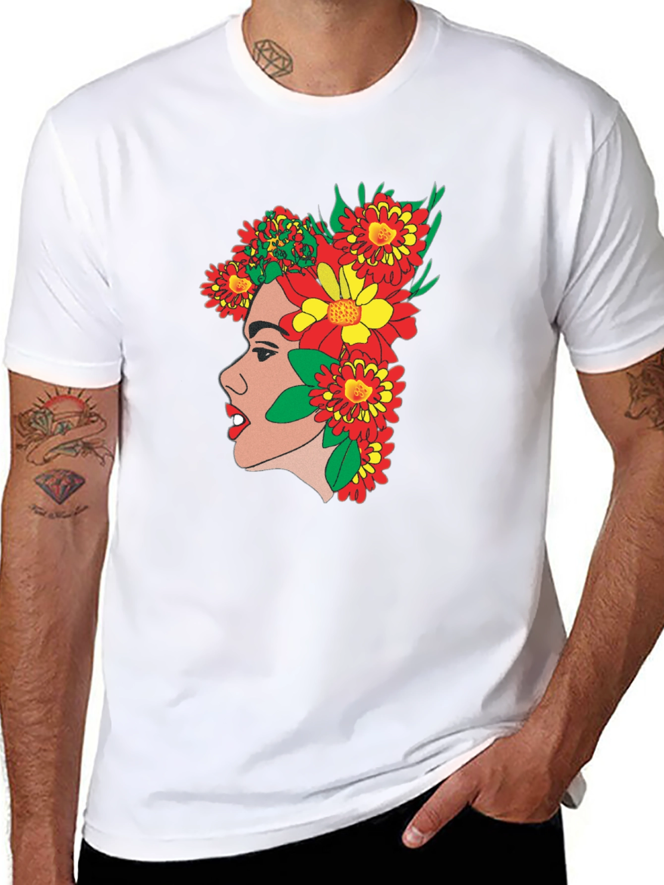 Floral Profile Tee - Artsy Graphic Print T-Shirt