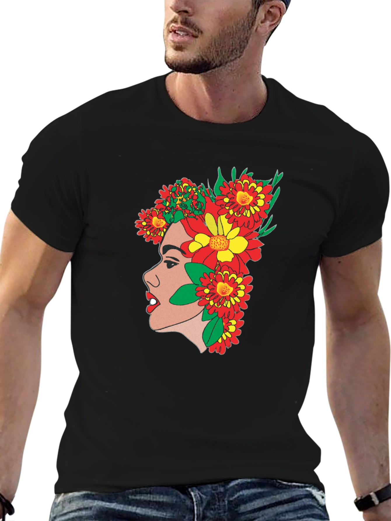 Floral Profile Tee - Artsy Graphic Print T-Shirt