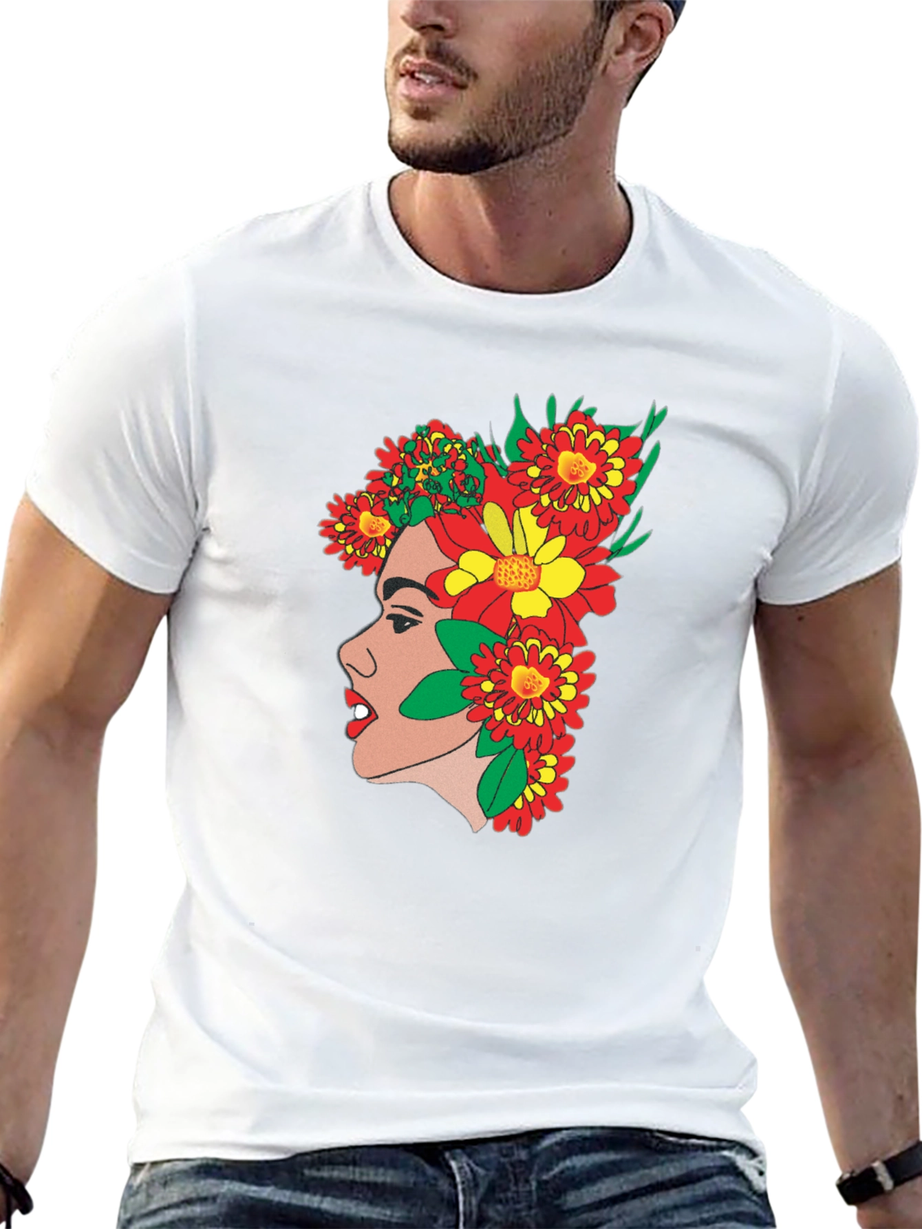 Floral Profile Tee - Artsy Graphic Print T-Shirt