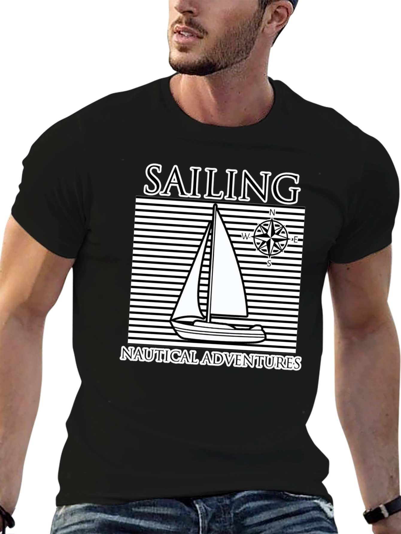 Nautical Sailing Adventure Black T-Shirt