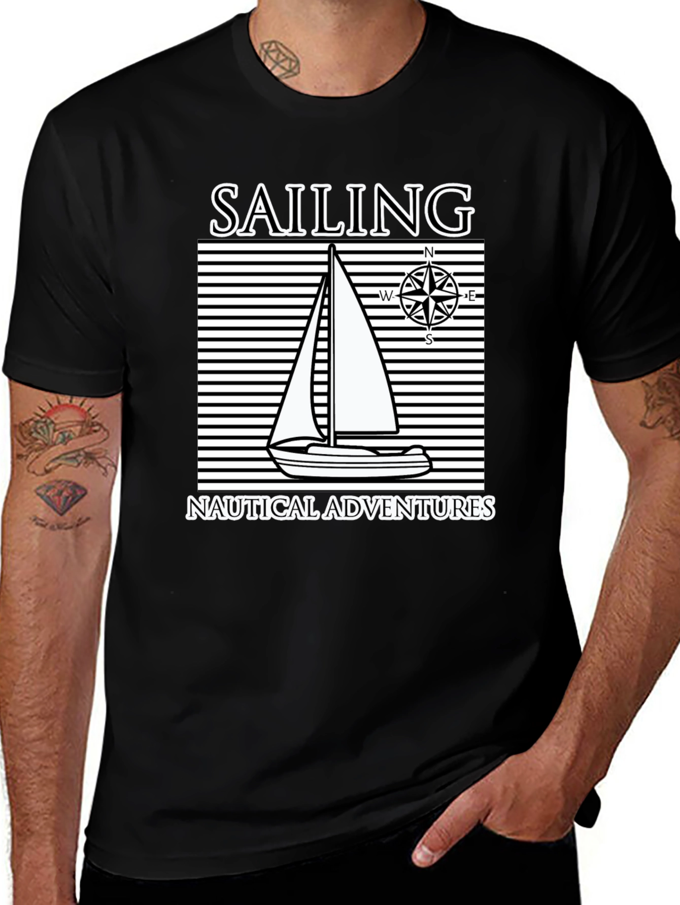 Nautical Sailing Adventure Black T-Shirt