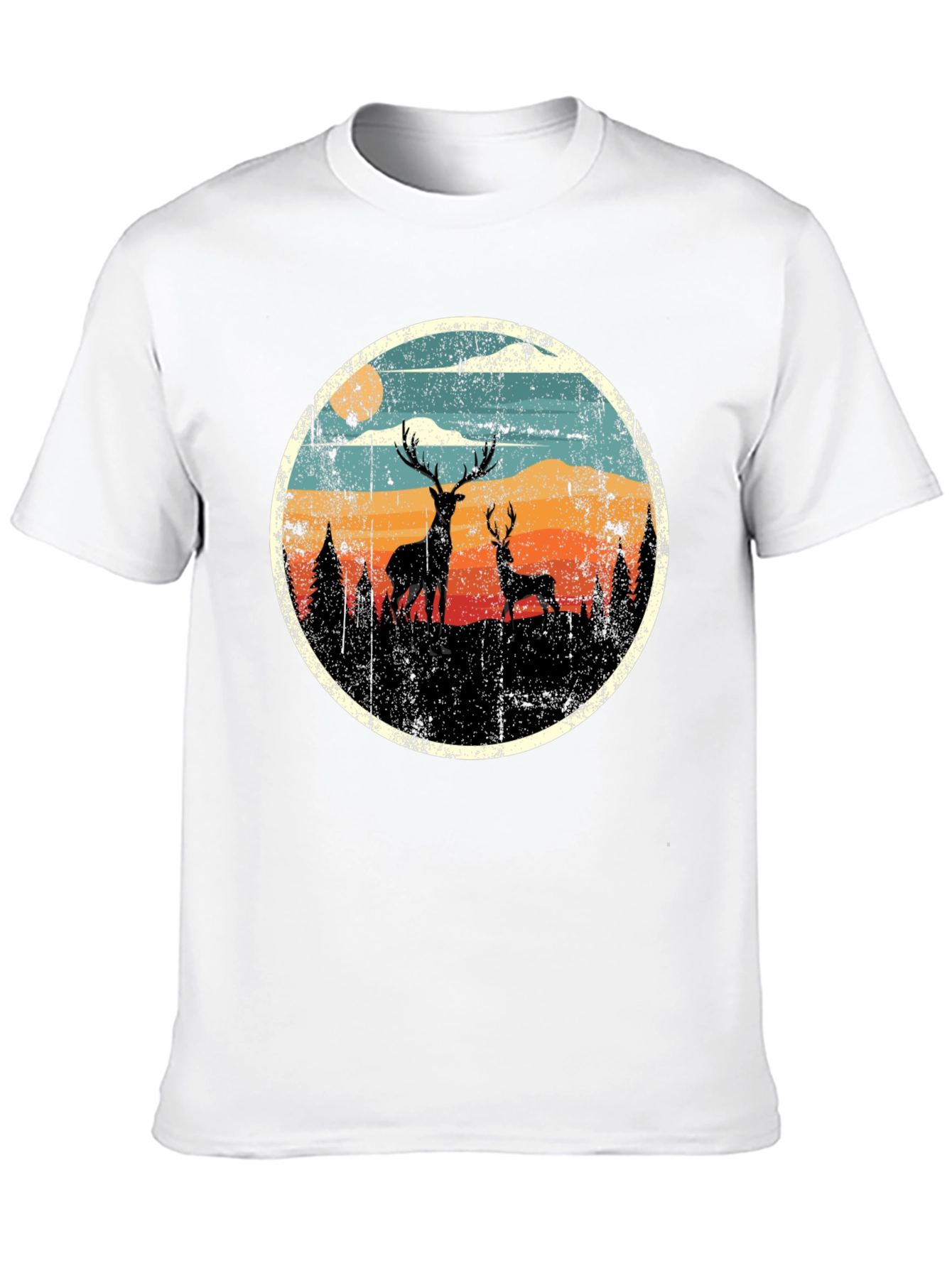 Deer Silhouette Graphic Print Black T-Shirt