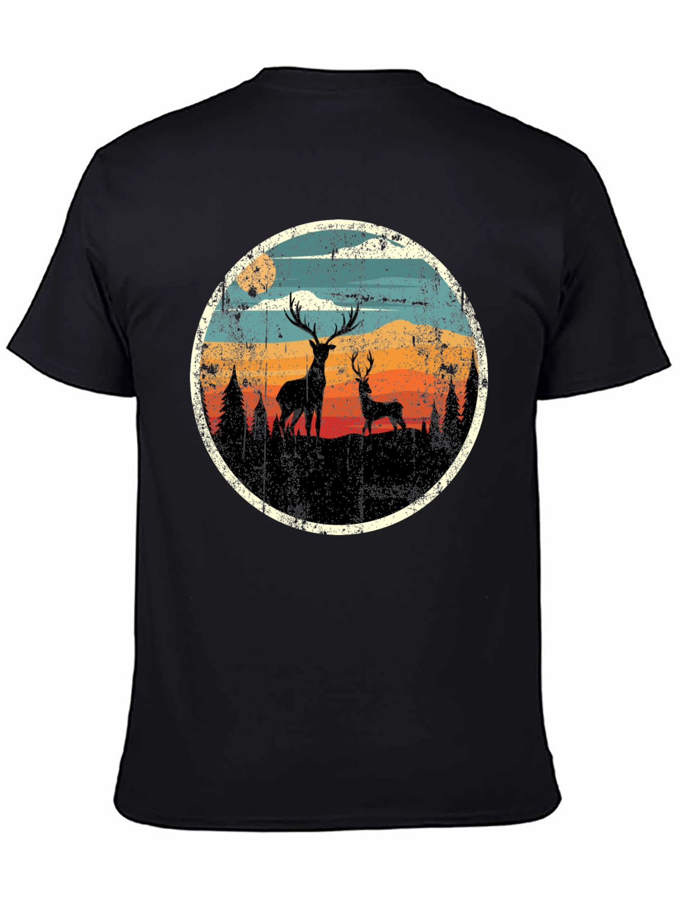 Deer Silhouette Graphic Print Black T-Shirt