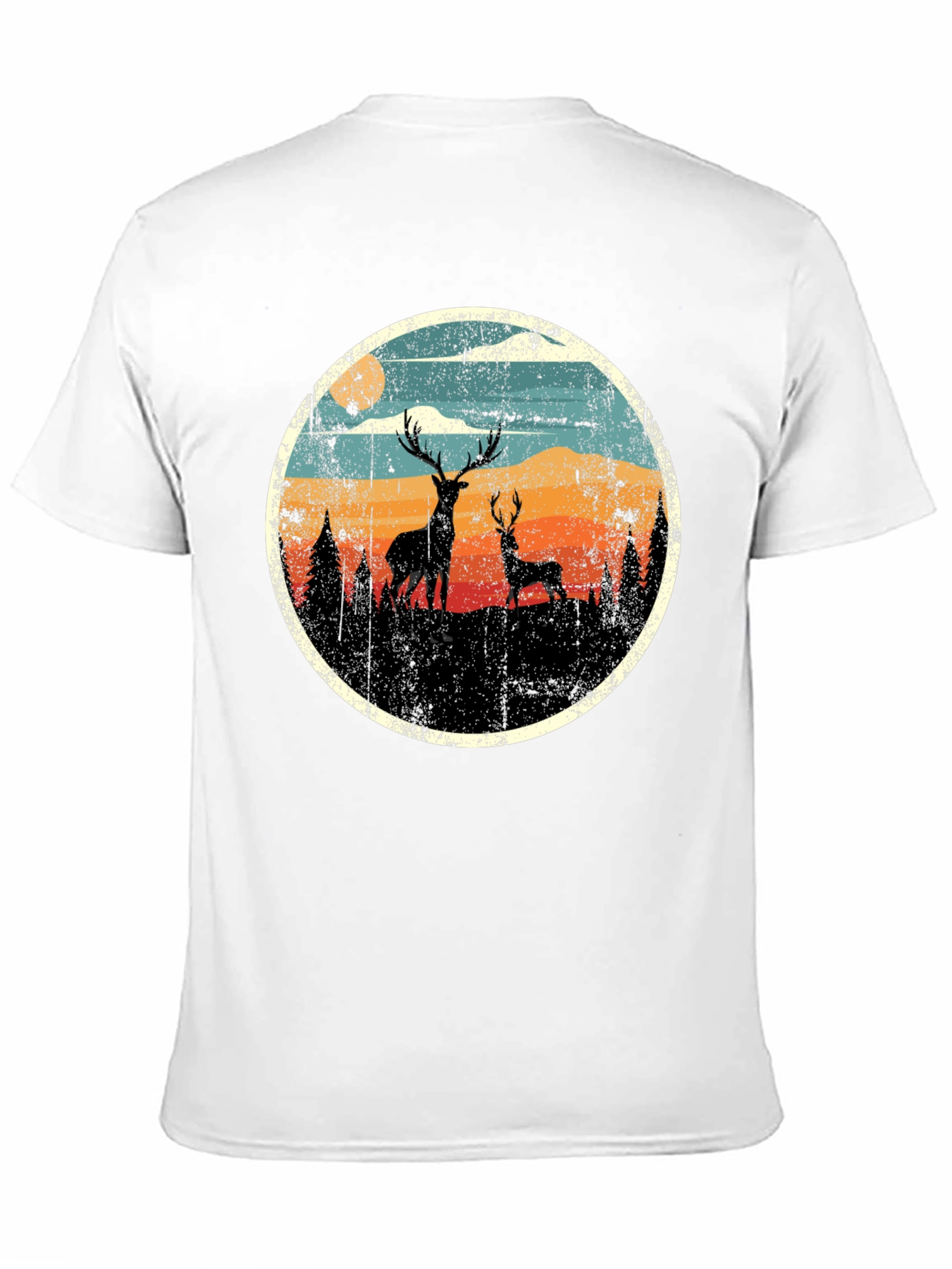 Deer Silhouette Graphic Print Black T-Shirt
