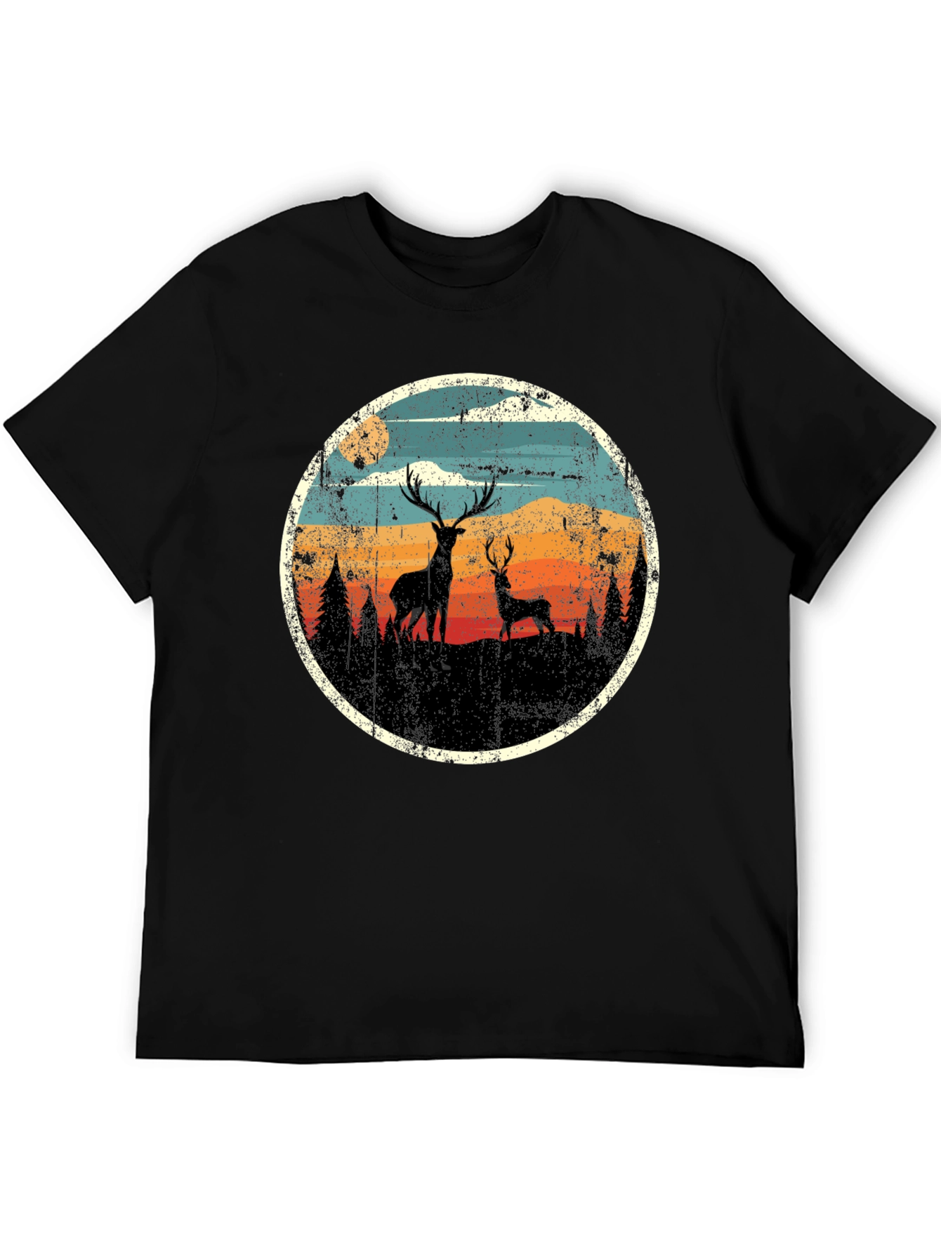 Deer Silhouette Graphic Print Black T-Shirt