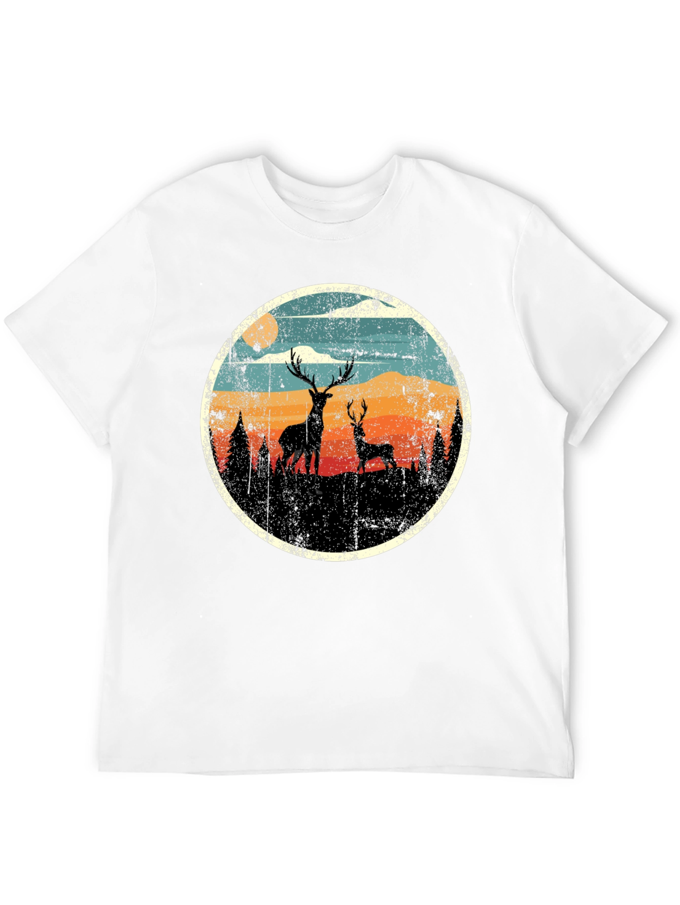 Deer Silhouette Graphic Print Black T-Shirt