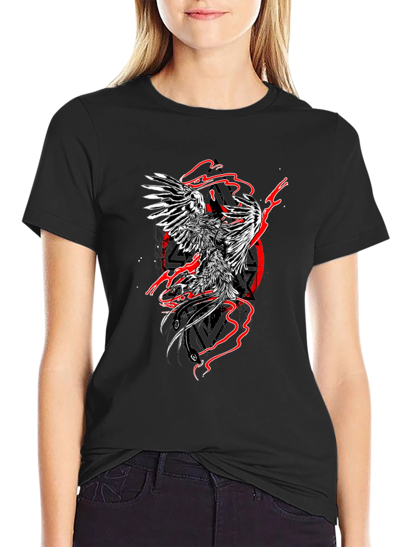 Phoenix Graphic Print Black T-Shirt