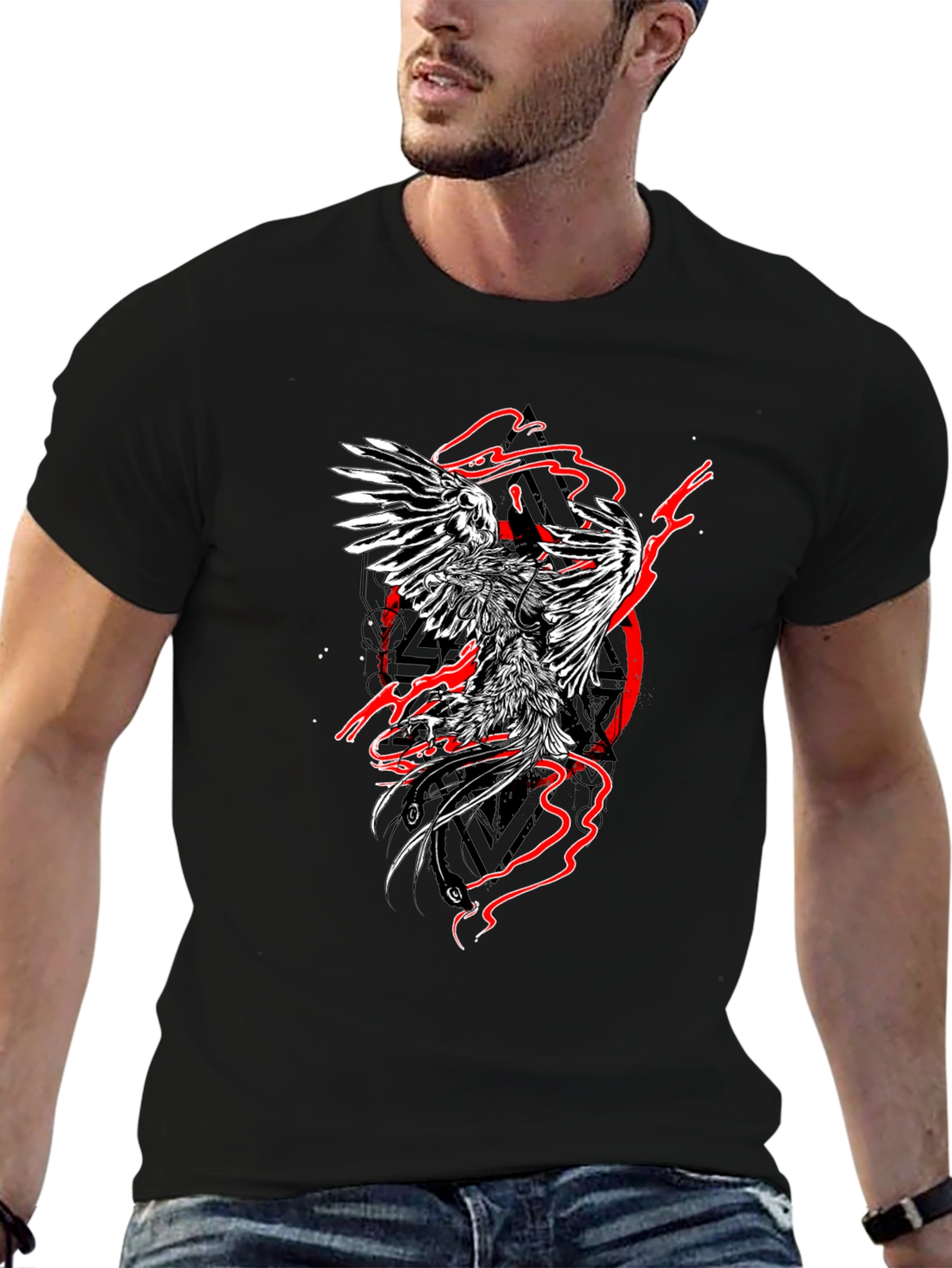 Phoenix Graphic Print Black T-Shirt
