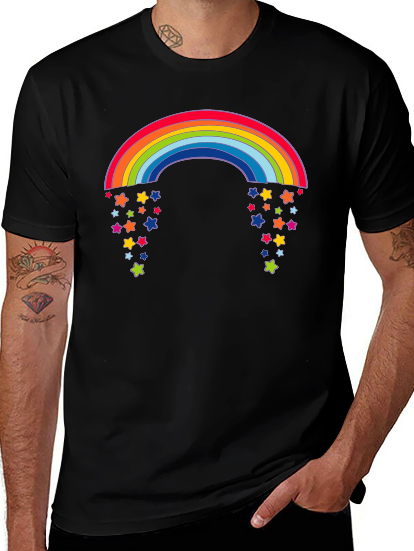 Rainbow Starfall Graphic Black T-Shirt