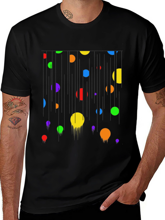 Colorful Drip Circles Black Tee