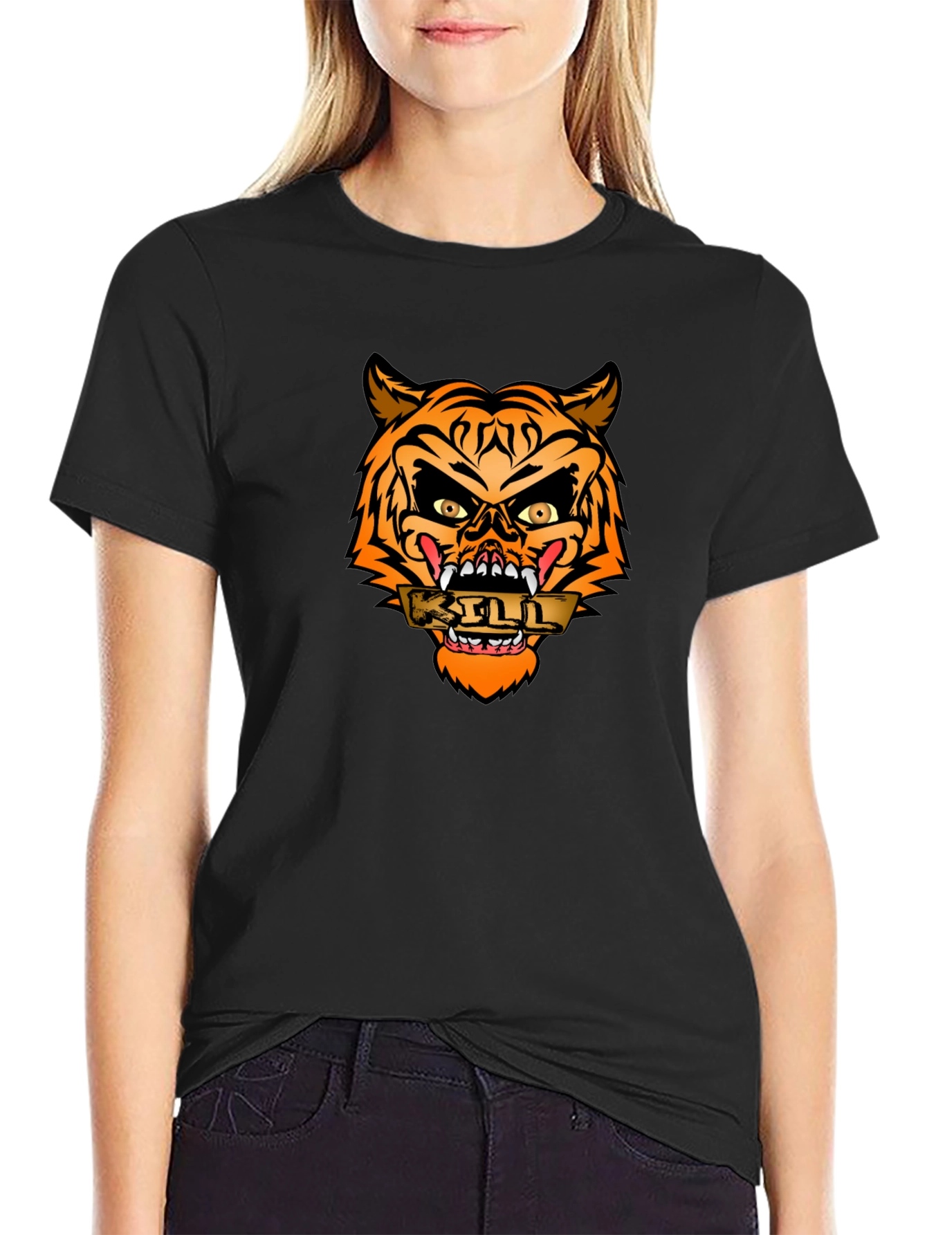 Edgy Tiger Graphic Tee - Mens Black T-Shirt