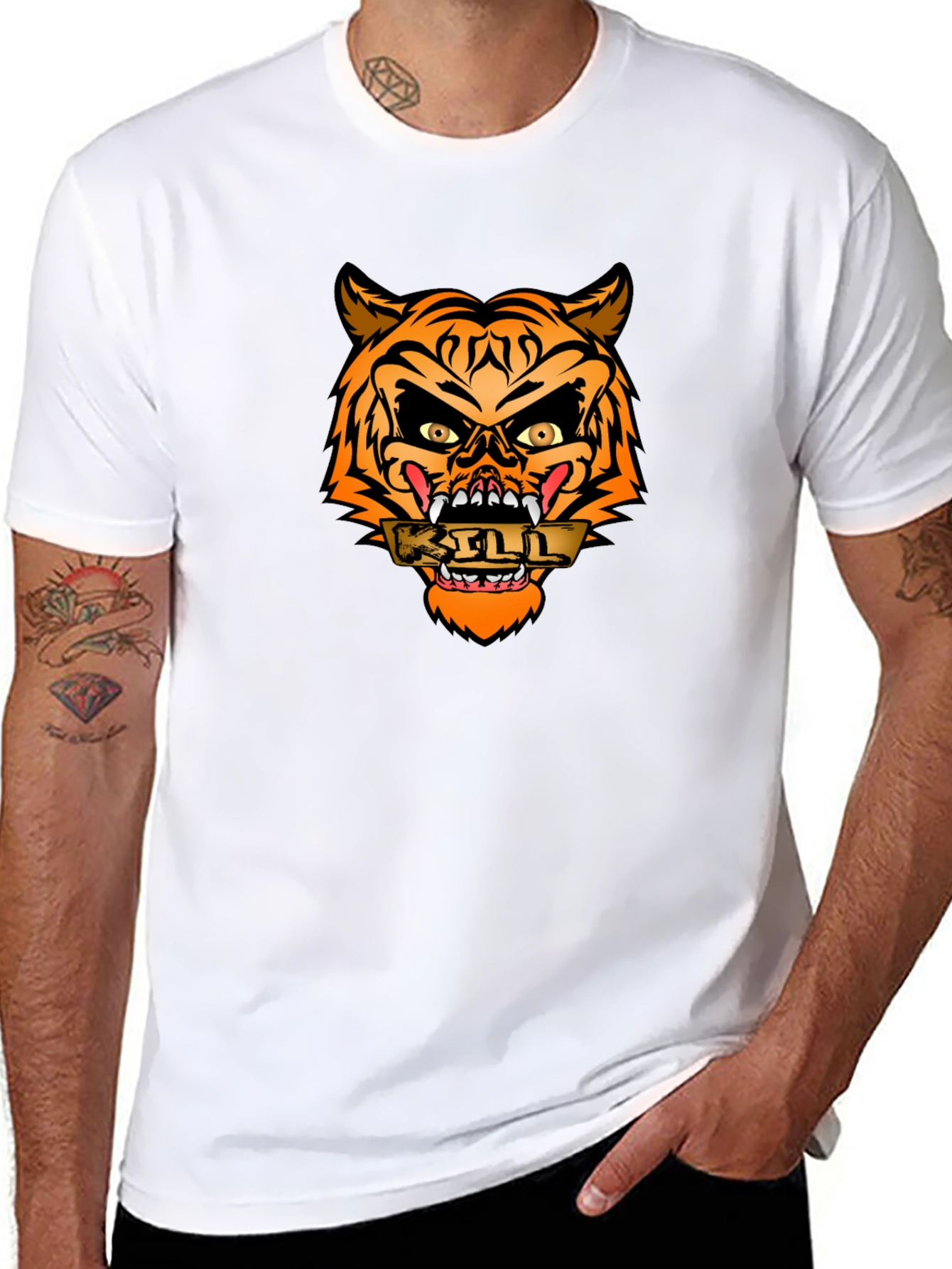 Edgy Tiger Graphic Tee - Mens Black T-Shirt