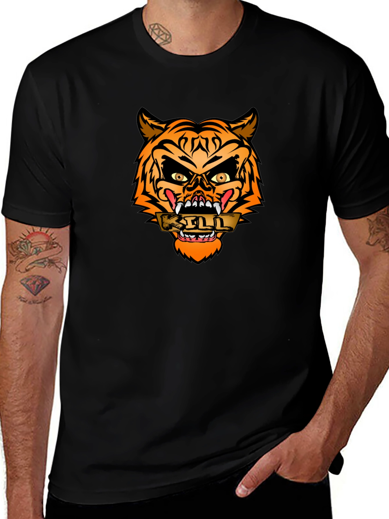 Edgy Tiger Graphic Tee - Mens Black T-Shirt