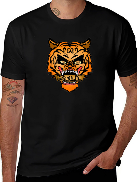 Edgy Tiger Graphic Tee - Mens Black T-Shirt