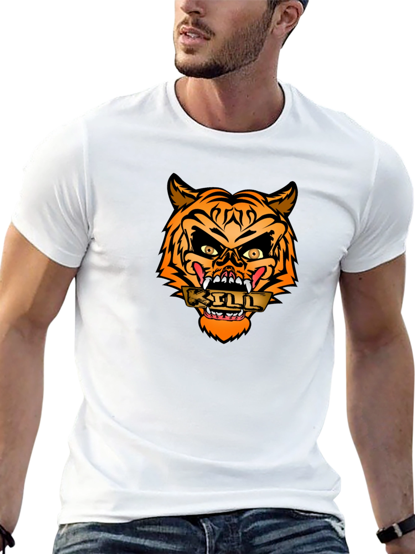 Edgy Tiger Graphic Tee - Mens Black T-Shirt