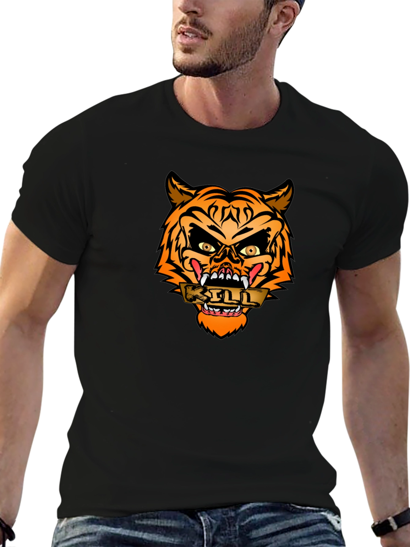 Edgy Tiger Graphic Tee - Mens Black T-Shirt