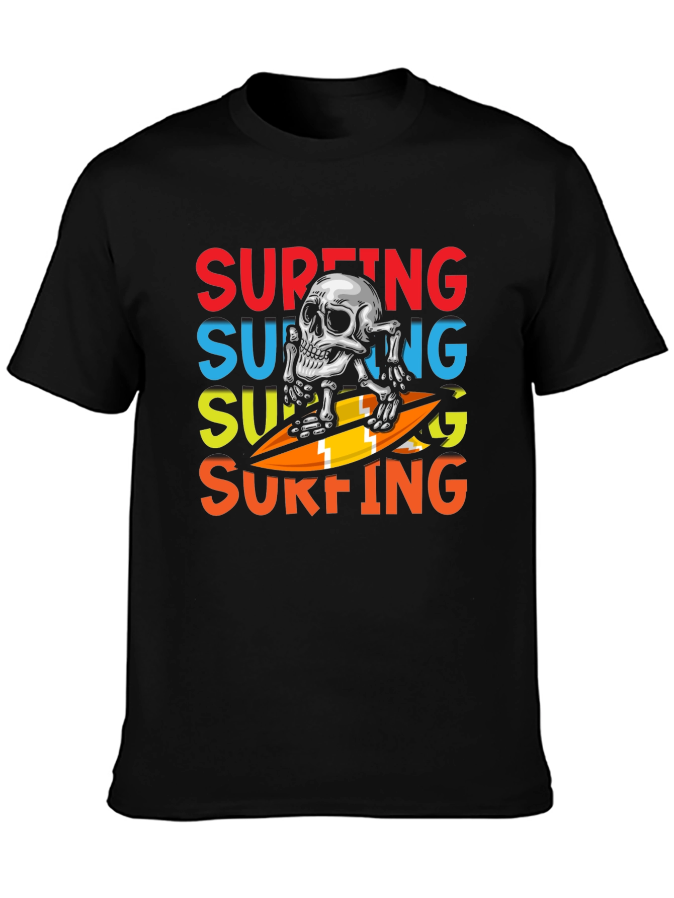 Surfing Skeleton Graphic Tee - Black