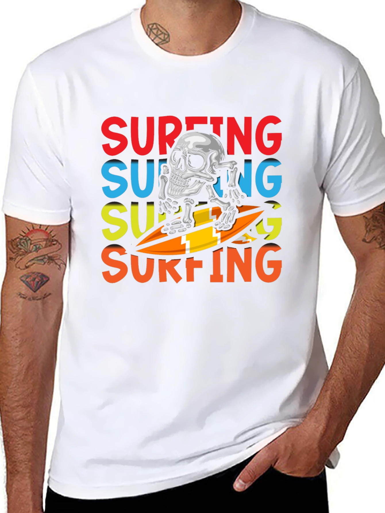 Surfing Skeleton Graphic Tee - Black