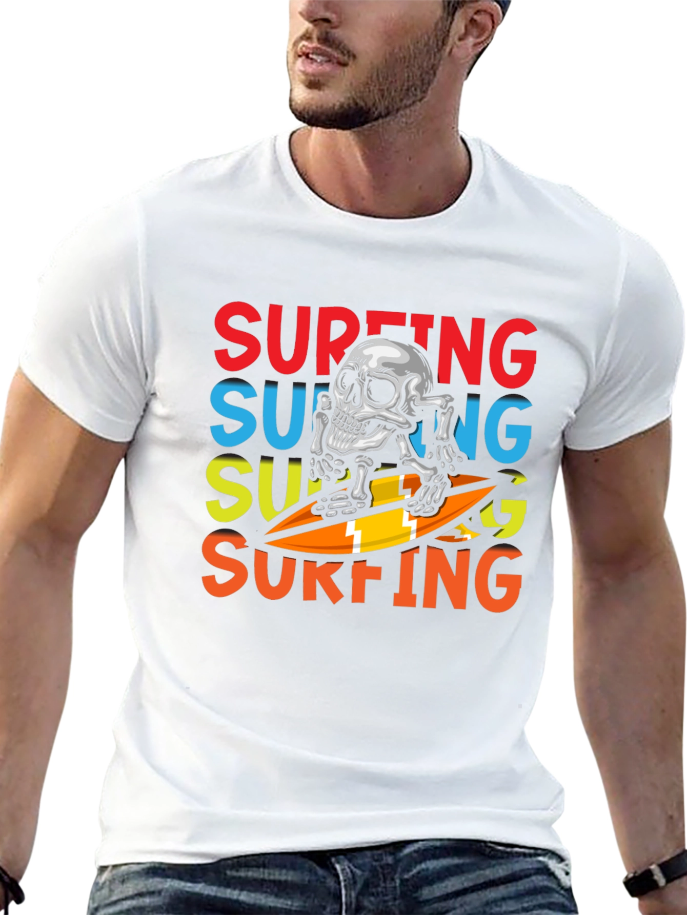 Surfing Skeleton Graphic Tee - Black