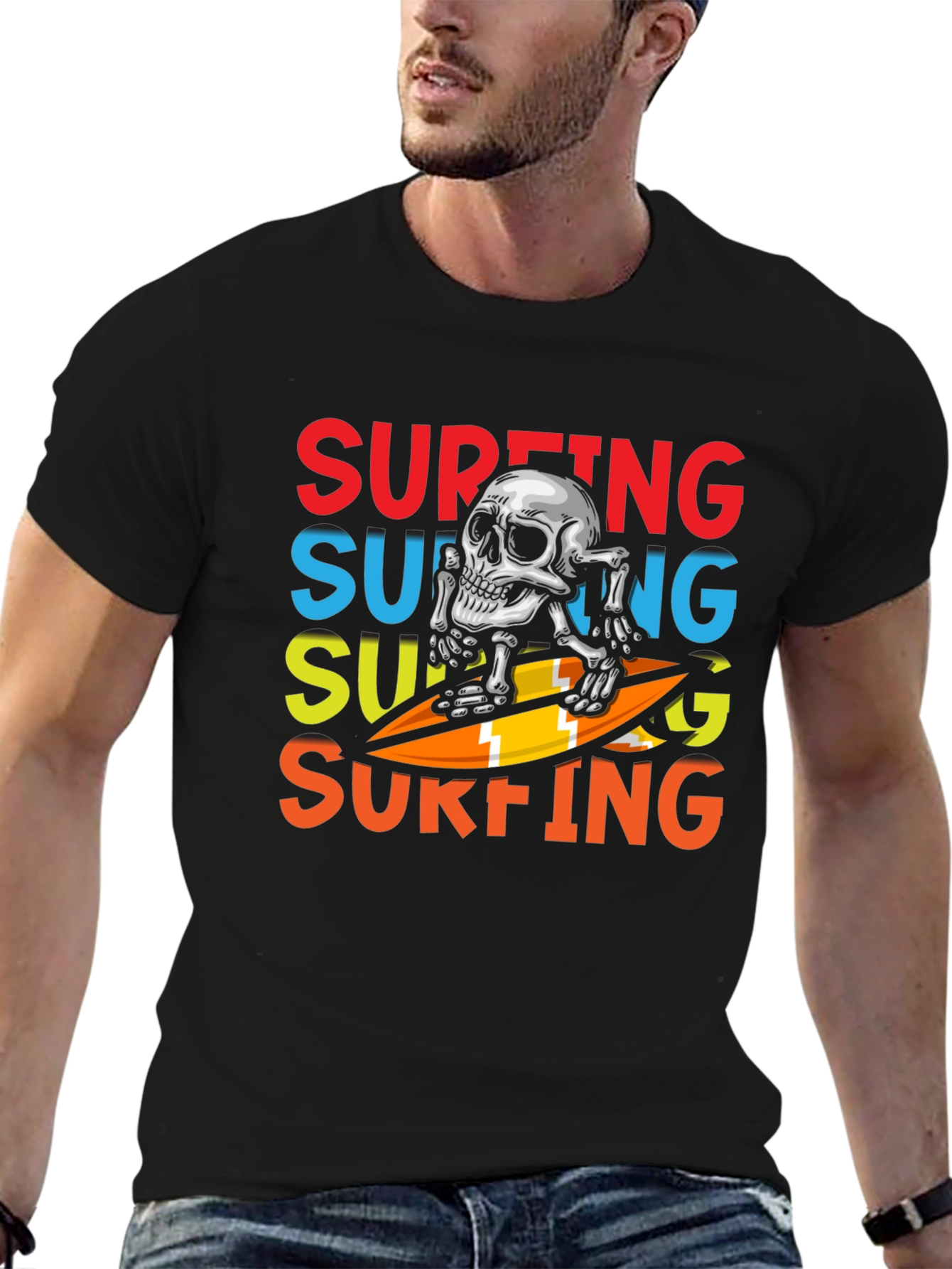 Surfing Skeleton Graphic Tee - Black