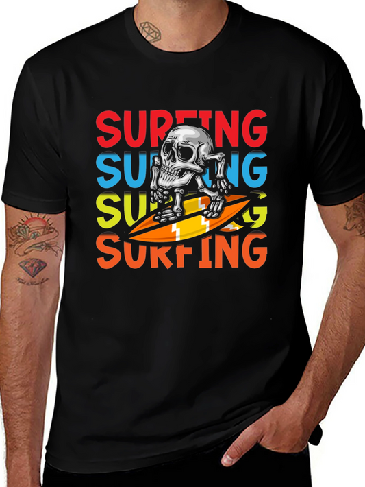 Surfing Skeleton Graphic Tee - Black