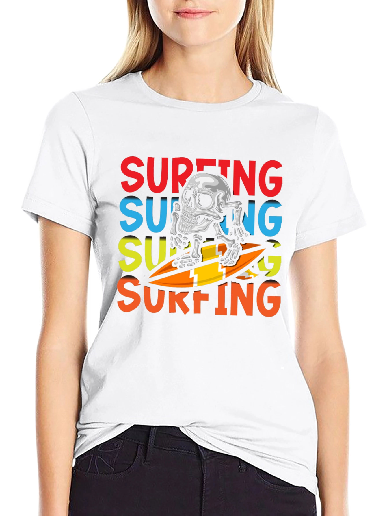 Surfing Skeleton Graphic Tee - Black