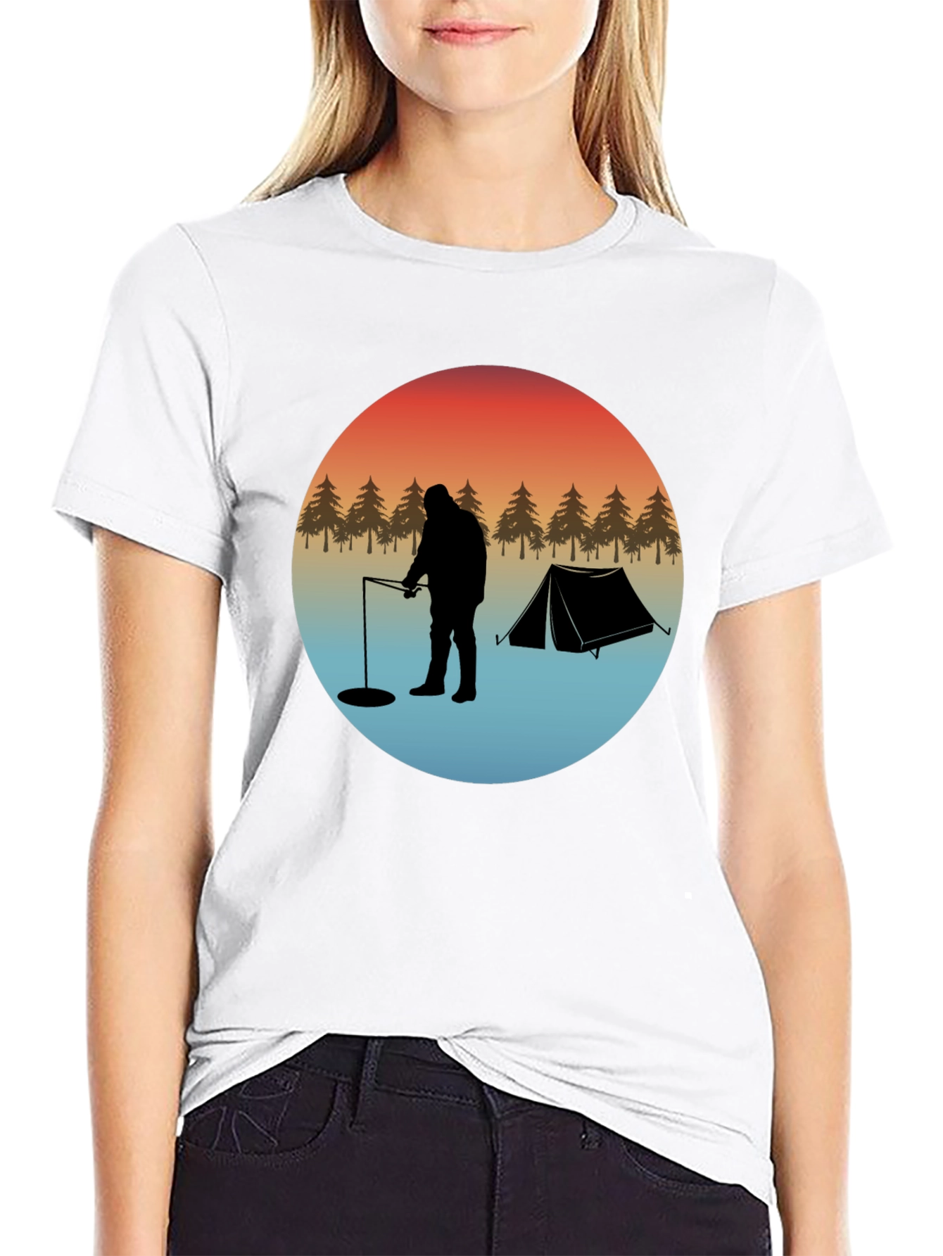 Ice Fishing Silhouette Graphic T-Shirt