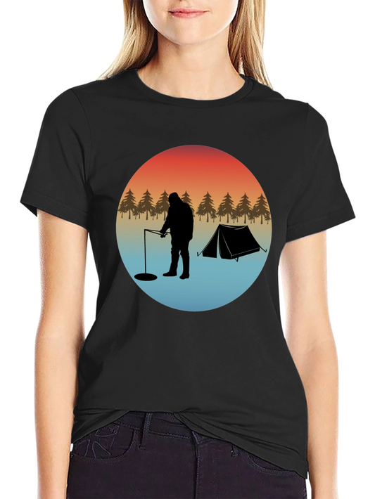 Ice Fishing Silhouette Graphic T-Shirt