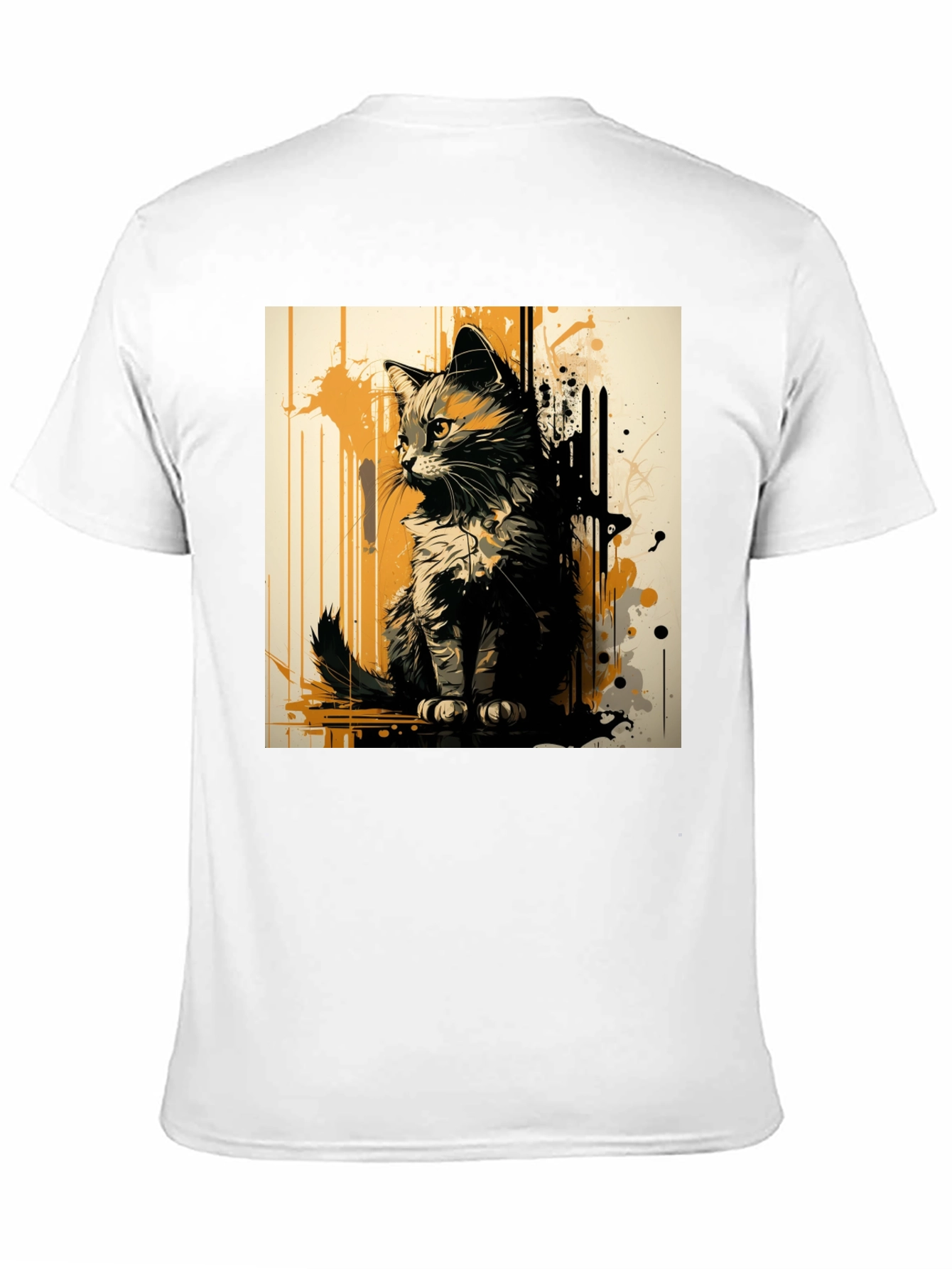Abstract Cat Graphic Print Black T-Shirt