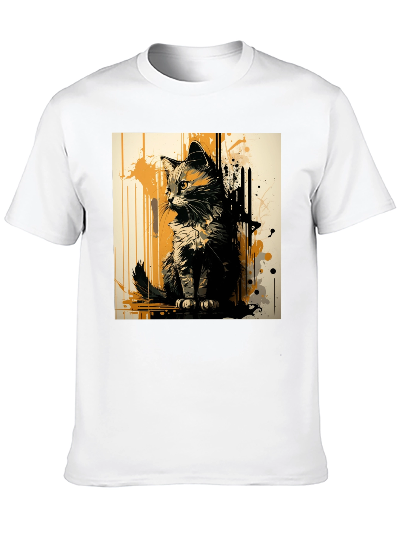 Abstract Cat Graphic Print Black T-Shirt