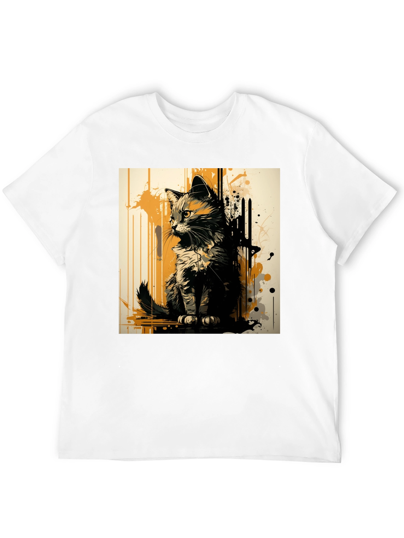 Abstract Cat Graphic Print Black T-Shirt