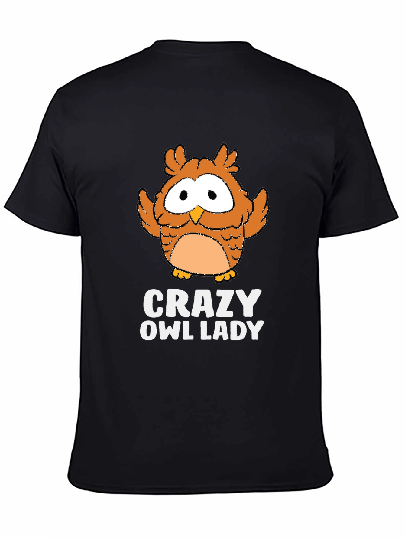 Crazy Owl Lady Black Graphic T-Shirt