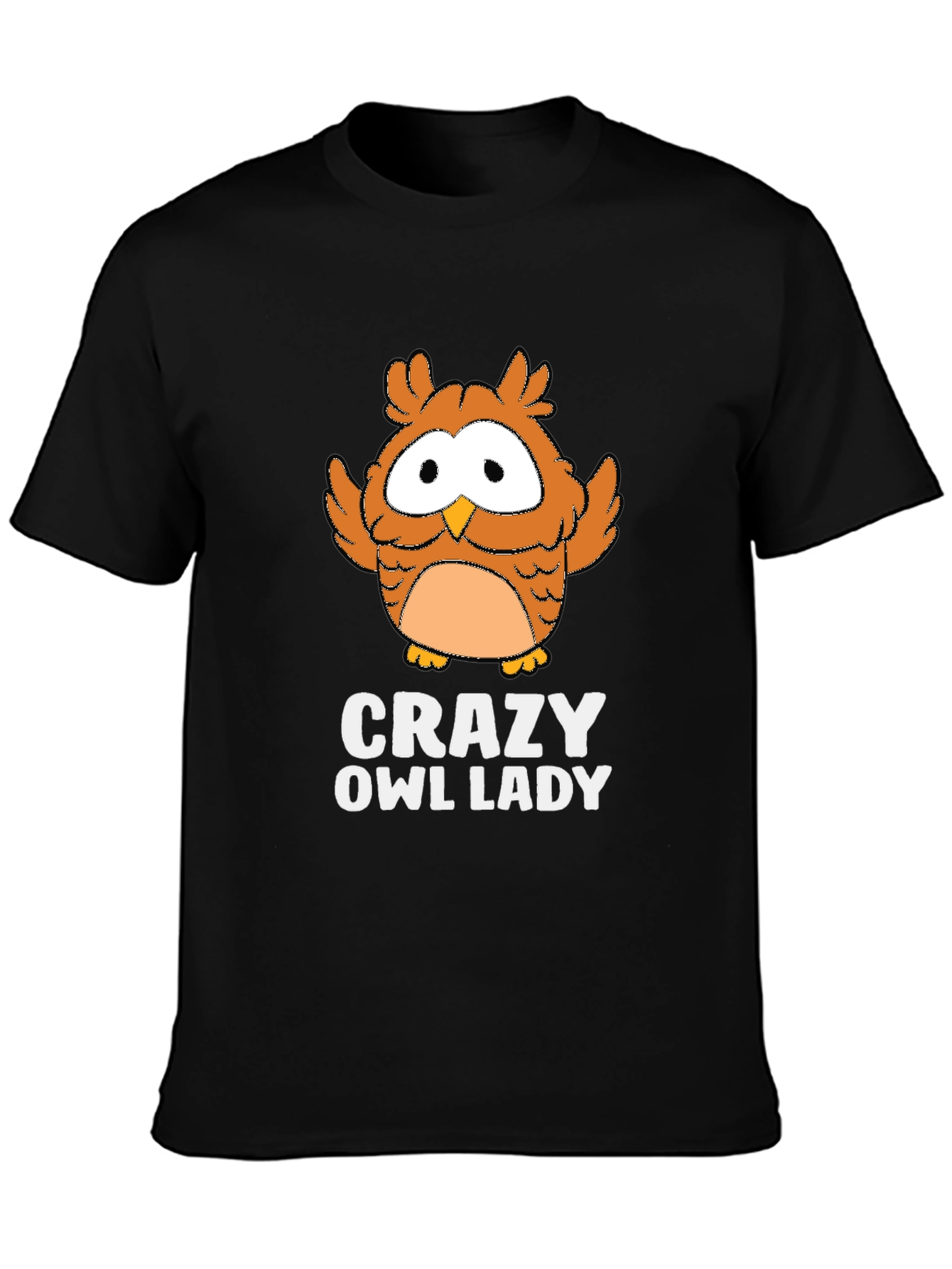 Crazy Owl Lady Black Graphic T-Shirt