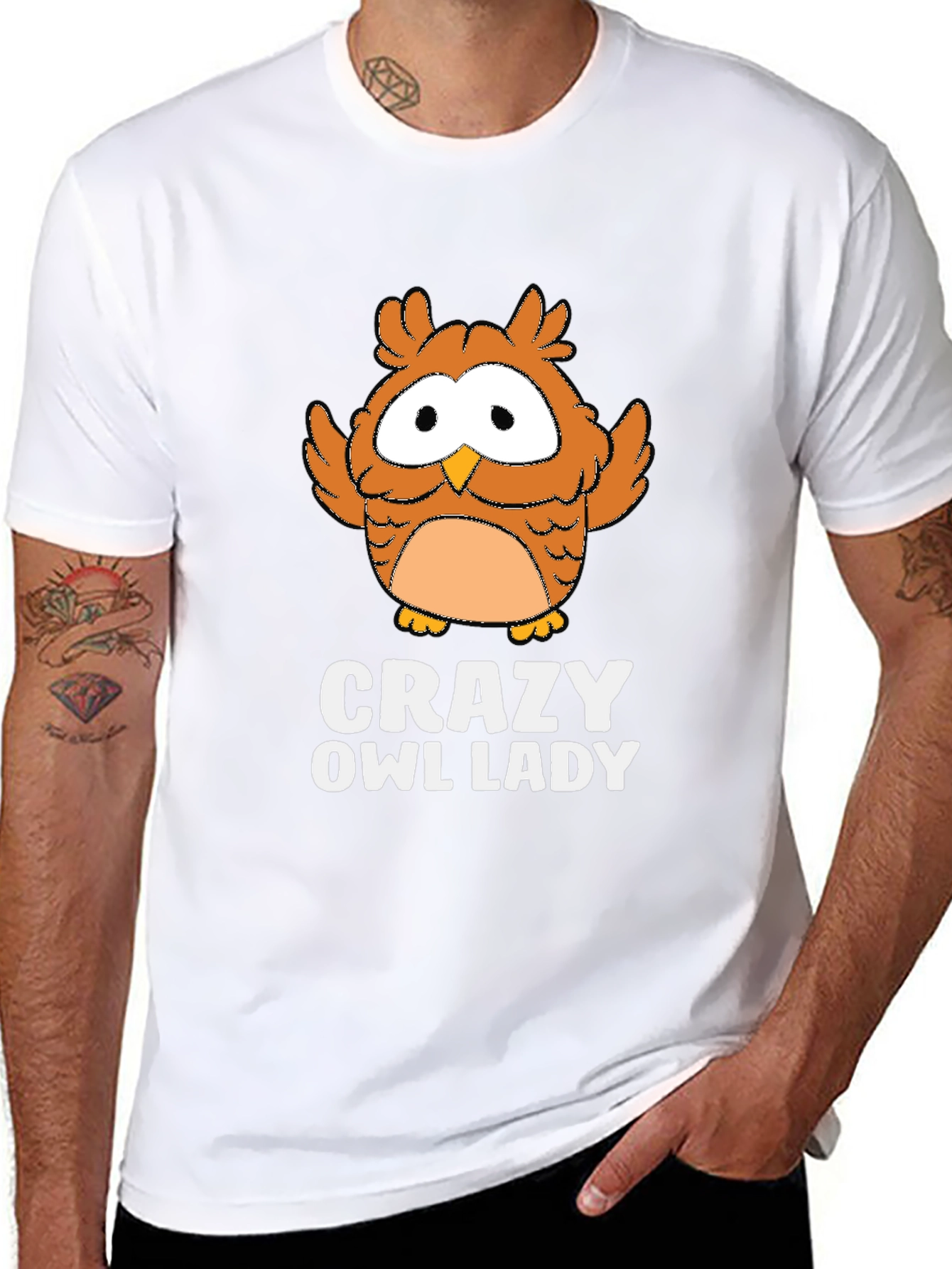 Crazy Owl Lady Black Graphic T-Shirt
