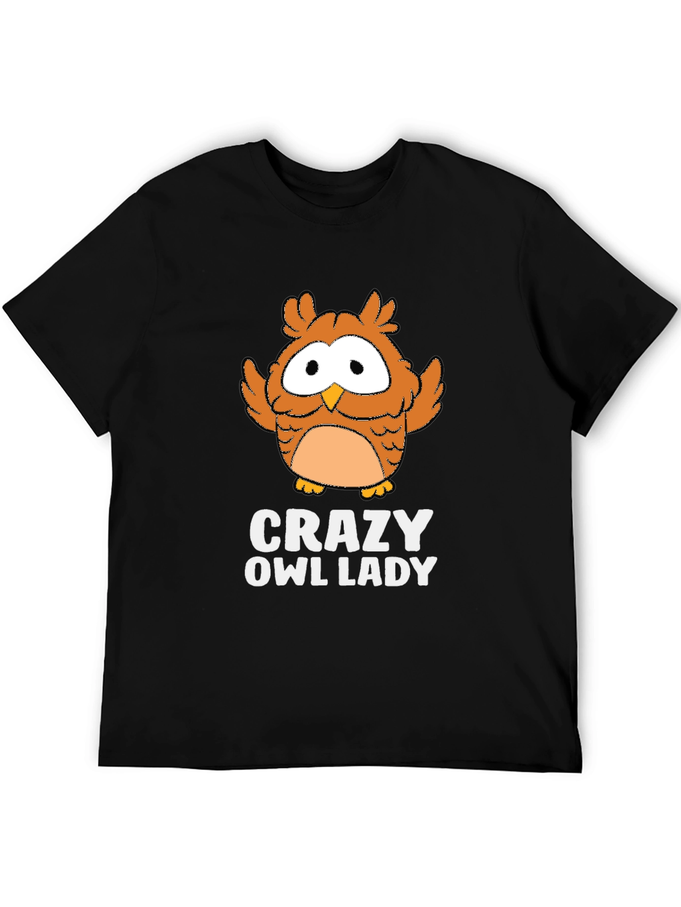 Crazy Owl Lady Black Graphic T-Shirt