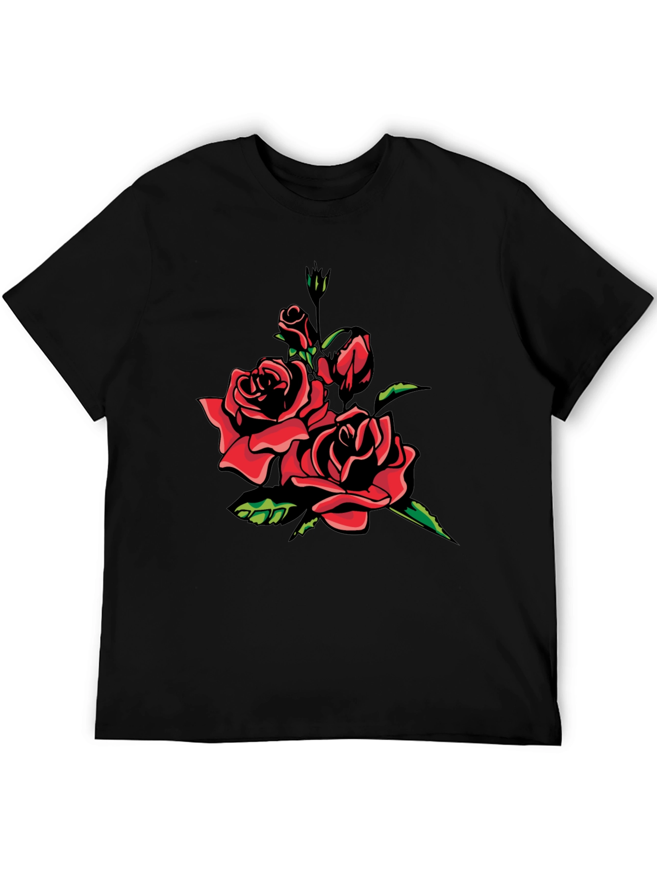Black T-Shirt with Red Rose Graphic