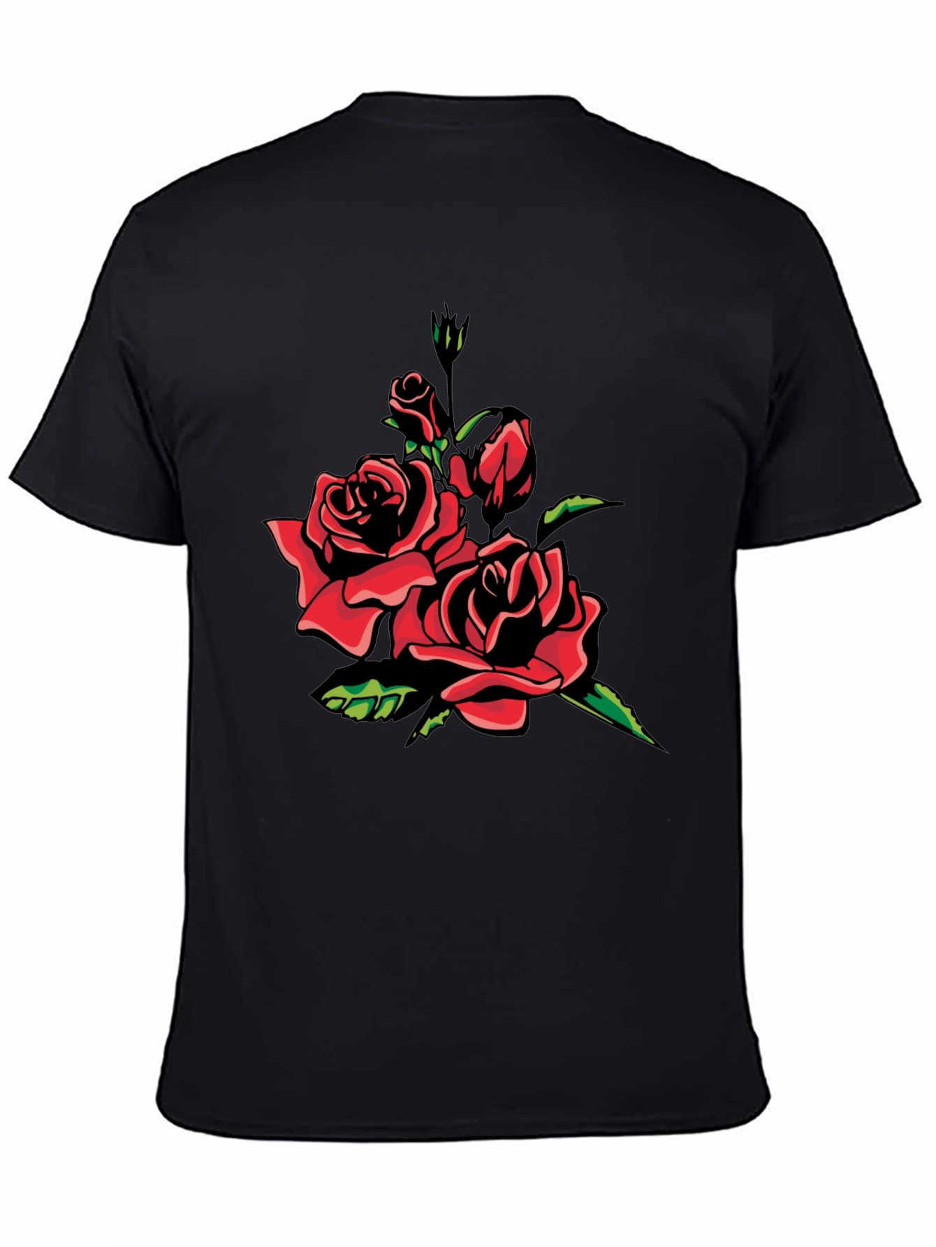 Black T-Shirt with Red Rose Graphic